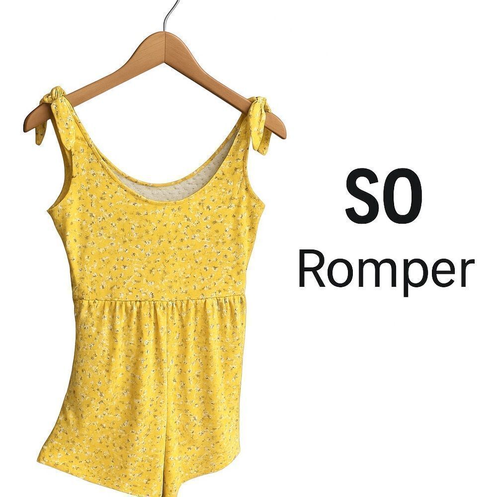 🌴 SO Yellow Floral Tie-Shoulder Romper | Girls Size M